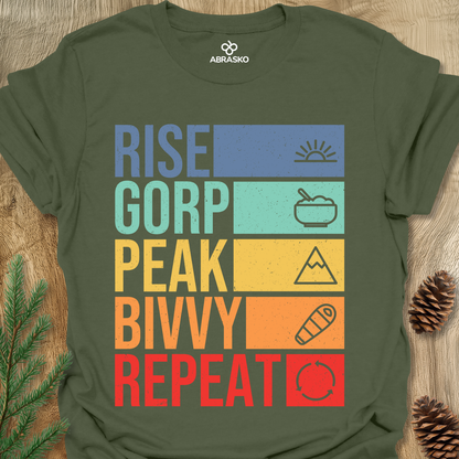 Rise, Gorp, Peak, Bivvy, Repeat Tee